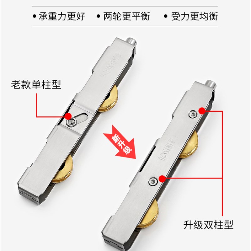 浦恒塑钢移门滑轮不锈钢轴承双铜轮推拉门轮子厚重型门窗滚轮配件