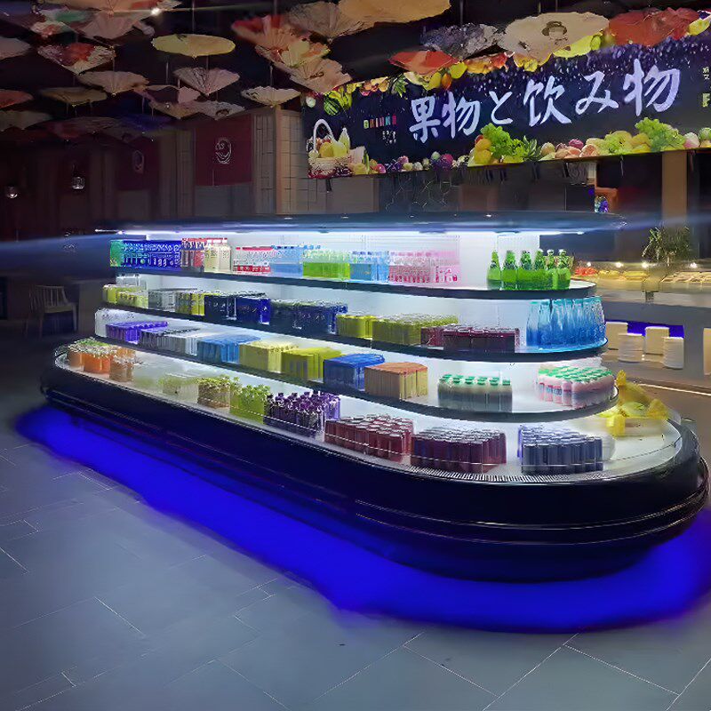 超市椭圆环岛柜洗浴中p心饮料水果展示柜方形环岛柜小型迷你保鲜