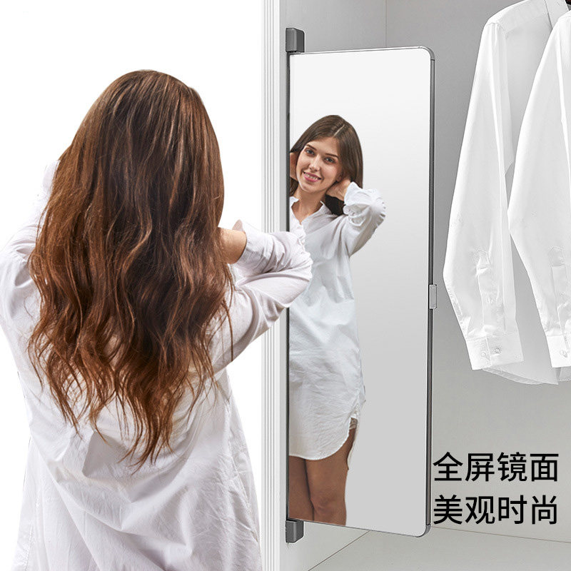 全身镜折叠旋转镜隐藏式穿v衣镜平开门柜子试衣镜衣柜镜衣橱推拉