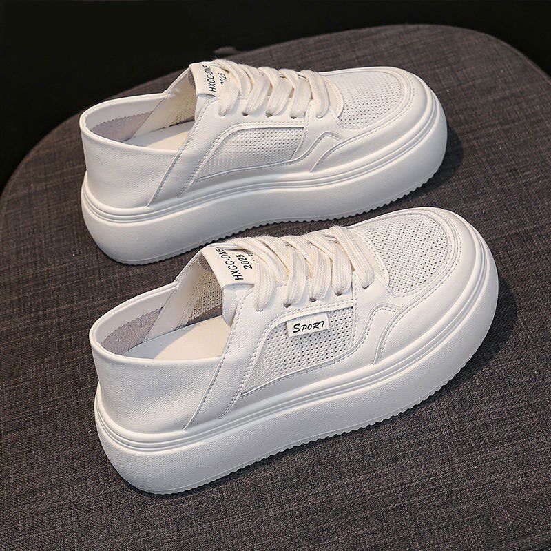 网面厚底小白鞋女鞋2025夏季新款透气增高休闲运动U板鞋一脚蹬单