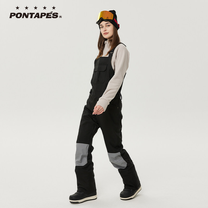 PONTAPES滑雪背带裤防水保暖单双板男女连体滑雪裤新款耐磨