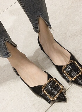 黑色单鞋女202j0秋款韩版四季鞋漆皮尖头平底鞋大码女鞋浅口软底