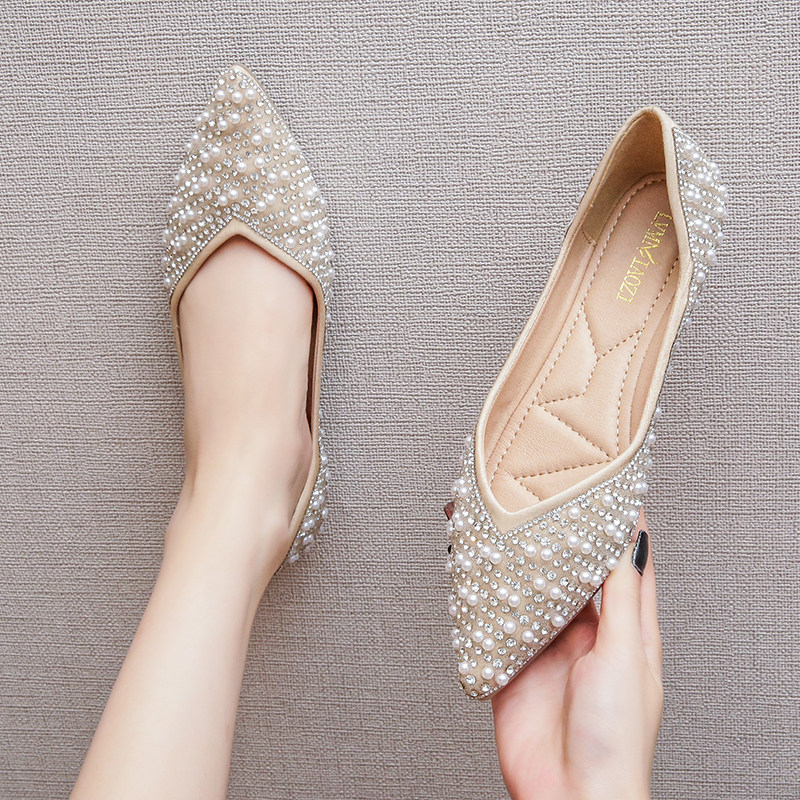 浅口珍珠法式单鞋女2023年新款爆款气质平底瓢鞋大码鞋V41-43夏季,女鞋,浅口单鞋,淘宝优惠券,粉丝福利购,淘宝优惠卷