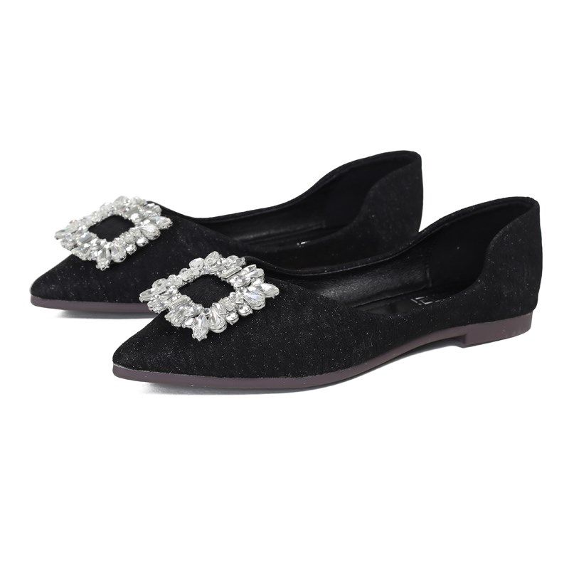 尖头单鞋女2025k新款法式水钻黑色女士气质平底瓢鞋大码41到43春,女鞋,浅口单鞋,淘宝优惠券,粉丝福利购,淘宝优惠卷