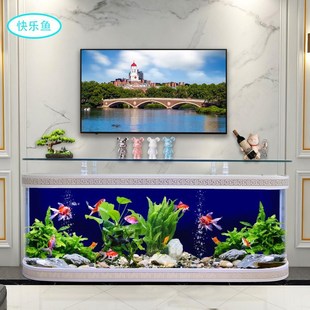 鱼缸水族箱电视柜生态免换水落地式 欧式 玻璃N吧台家用客厅茶几靠