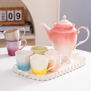 喝水杯子客厅待客U奶油风水具套 乔迁新居高颜值家用陶瓷茶杯套装