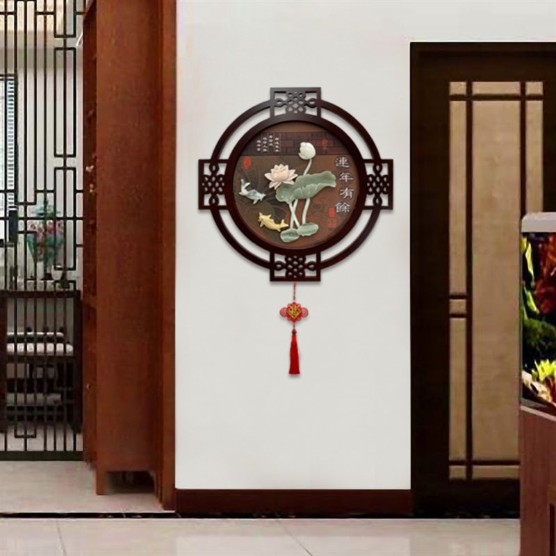 沙发背景墙装饰画新中式客厅壁画玄关挂J件立体浮雕画福字玉雕画图片