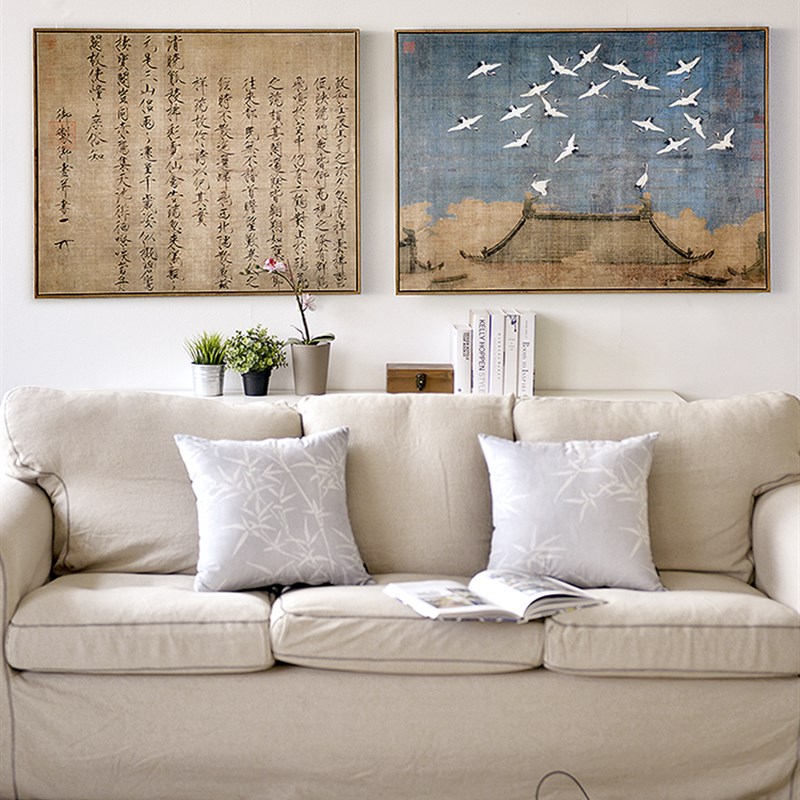 古风新中式沙发背景墙壁画横版客厅装饰画日式Q字画挂画赵佶瑞鹤图片