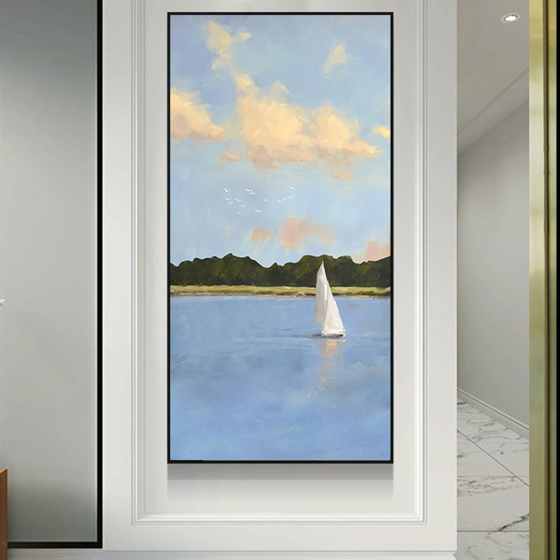 海上日出入户玄关装饰画油画风景走廊过道竖版海T景挂画儿童卧室图片