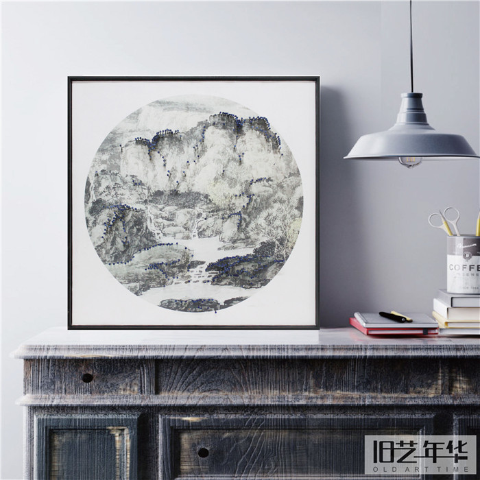 现代新款新中式水墨创意软装手工立体挂画样板装饰W画实物工艺画图片