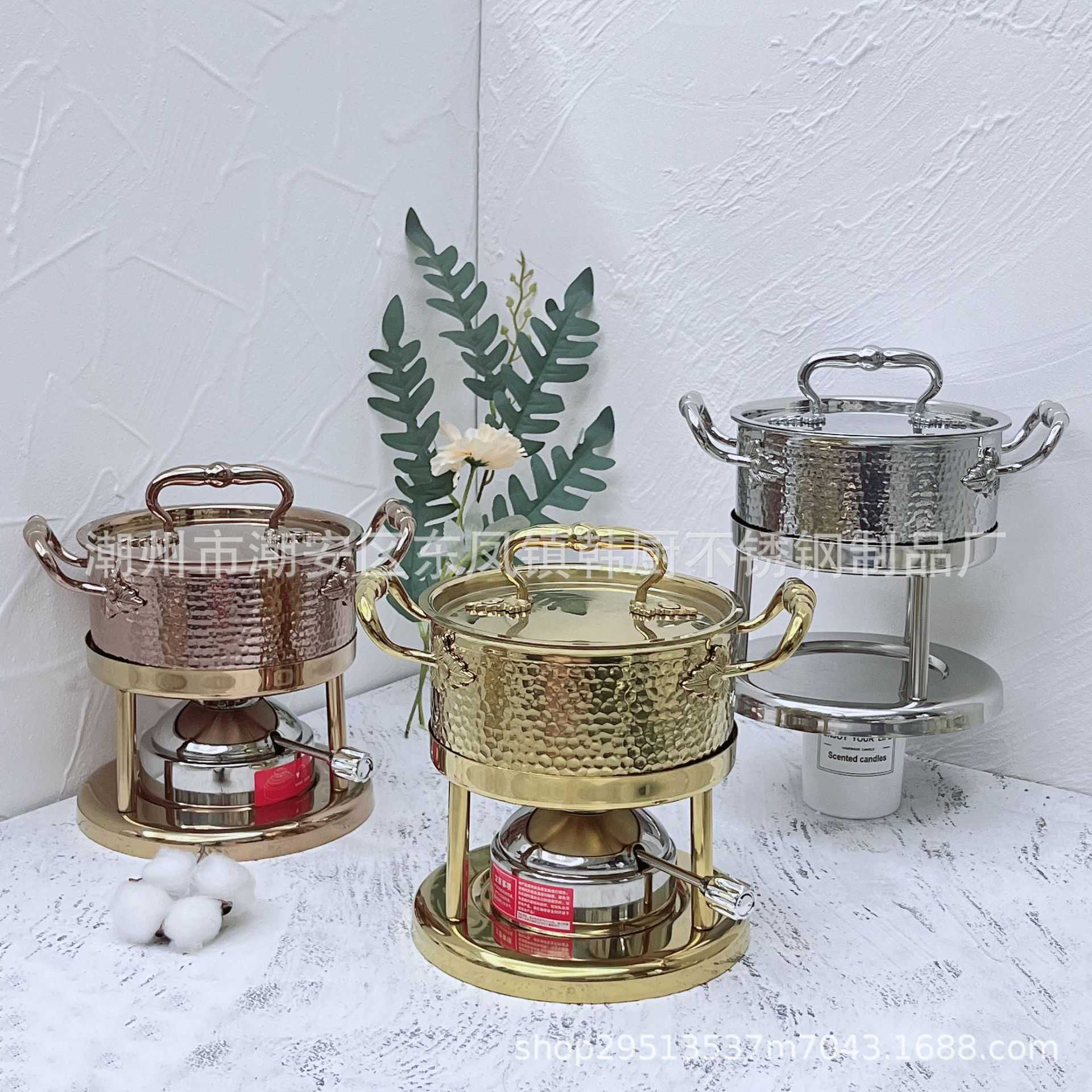 304三层钢锤纹锅电磁炉小汤锅单人小火锅充气炉心酒精炉小火锅