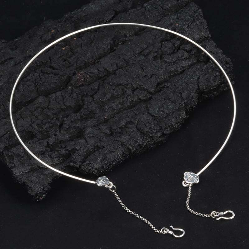 福字如意硬项圈女古法项环圆形实心民族风流苏可挂吊坠