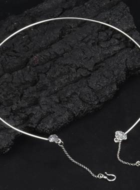 福字如意硬项圈女古法项环圆形实心民族风流苏可挂吊坠