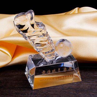 足球奖杯水晶奖杯现货足球比赛奖杯定制金靴奖体S育射手奖免费刻