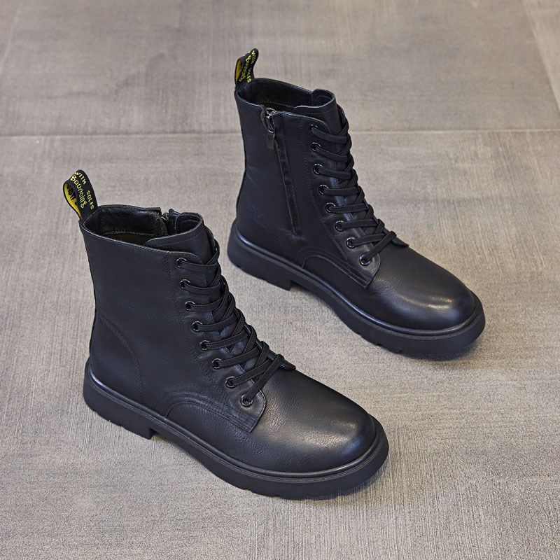 真皮黑色马丁靴女英伦风大码女鞋41一43冬季加绒加厚百搭平底短靴,女鞋,马丁靴,淘宝优惠券,粉丝福利购,淘宝优惠卷