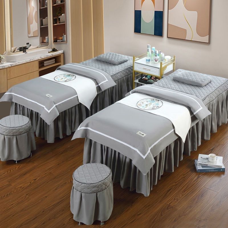 欧式美容床罩四件套纯棉简约美容院专用按摩美体床罩床套床单定做