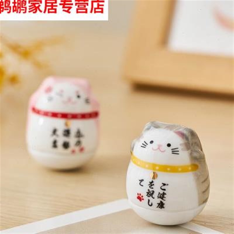 陶瓷猫不倒翁摆件工艺品可爱陶瓷家居装饰品新年圣诞陶.瓷猫不倒