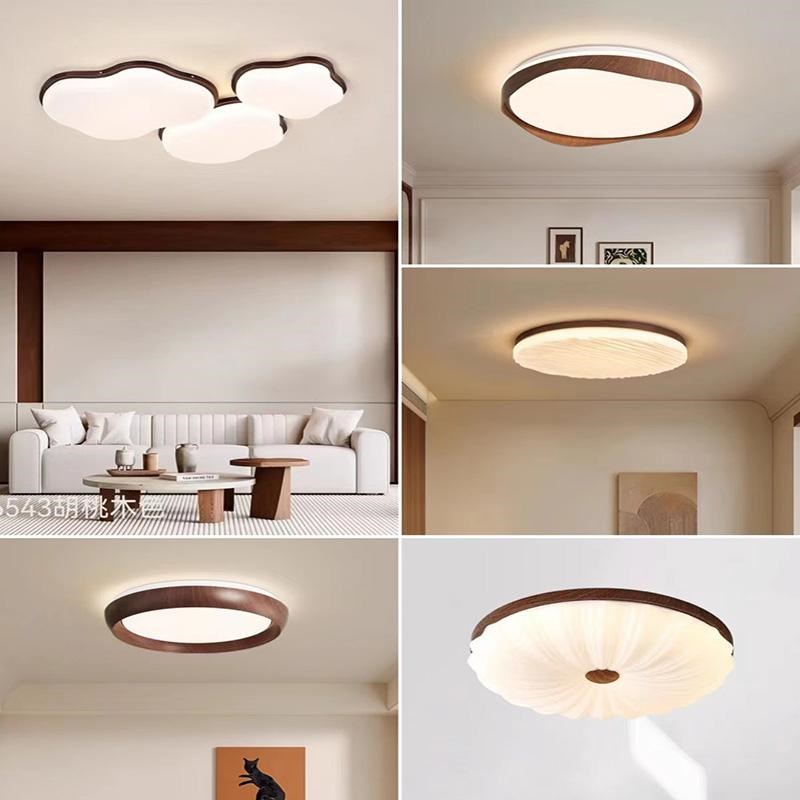中古风客厅灯云朵灯胡桃木高级感原木风房间卧室餐厅吸顶灯具
