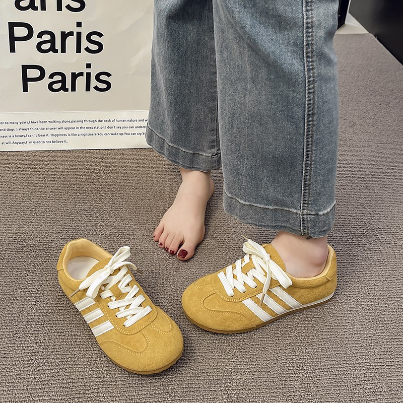 黄色复古德训鞋女款2025新款春季爆款百搭平底运动休闲板鞋女鞋子