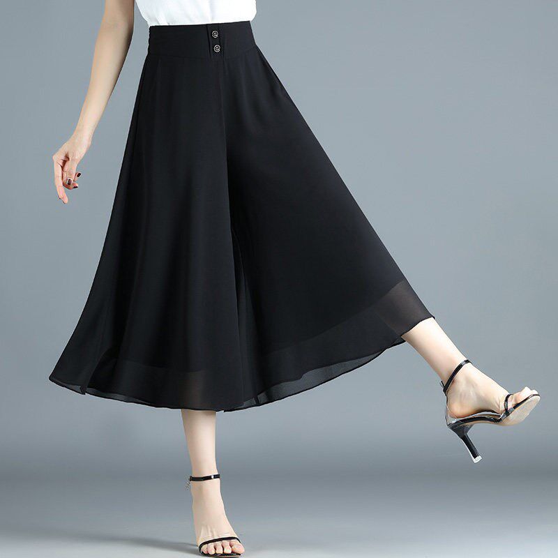 裙裤女夏季薄款2025爆款宽松七分裤小个子裤子宽松垂感雪纺阔腿裤