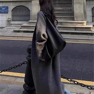 高级感灰色慵懒风中长款毛衣外套女秋冬加厚显瘦复古针织开衫大衣