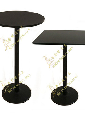 新款黑色古典酒吧桌铸铁稳重底座活E动高吧台拆装热卖全黑小高脚