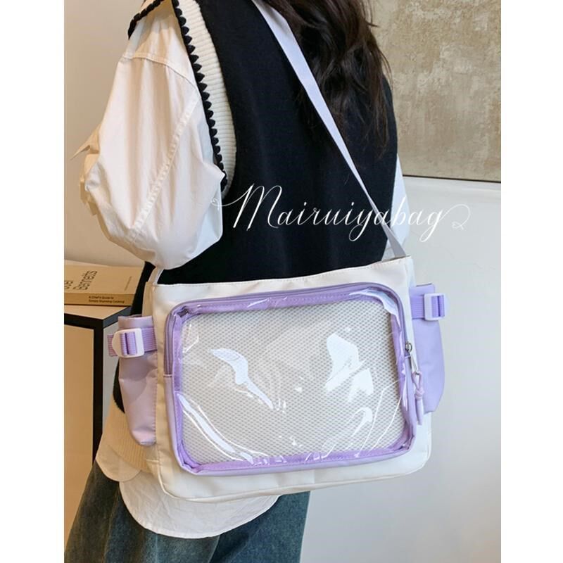少女学生大容量上课邮差包女可爱吧唧透明痛包简约百搭单肩斜挎包