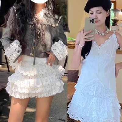 夏季转圈圈蕾丝2024年秋冬新款高腰蕾丝刺绣白色层层蛋糕半身裙