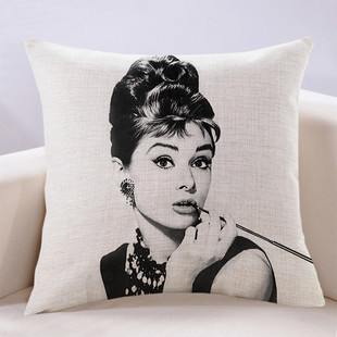 奥黛丽赫本抱枕复古怀旧咖啡厅酒吧沙发棉麻靠垫亚麻枕头欧美靠枕