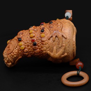 竹根雕欢老师孤品金蟾手把件铜钱蟾蜍文玩手捻收藏把玩件