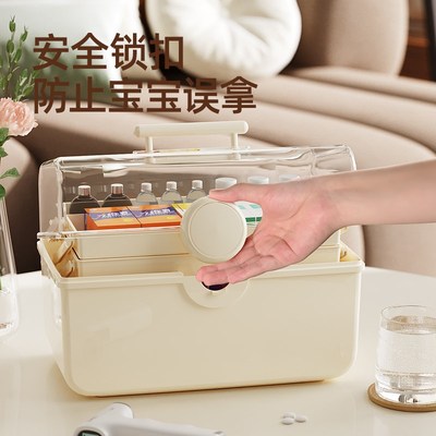 茶花药箱防疫药品收纳盒家庭装小药箱大容量多层药品家用医药箱子