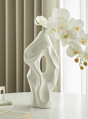 MOLLUN.Dent.瓶玄关插陶瓷白色艺术创意装饰品  凹纹