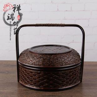 食盒竹篮 竹篮子礼盒食物篮包装三层提篮 两层提盒送饭篮