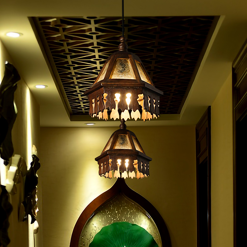东南亚风格灯具泰式茶室吧台阳台复古氛围实木吊灯玻璃床头灯