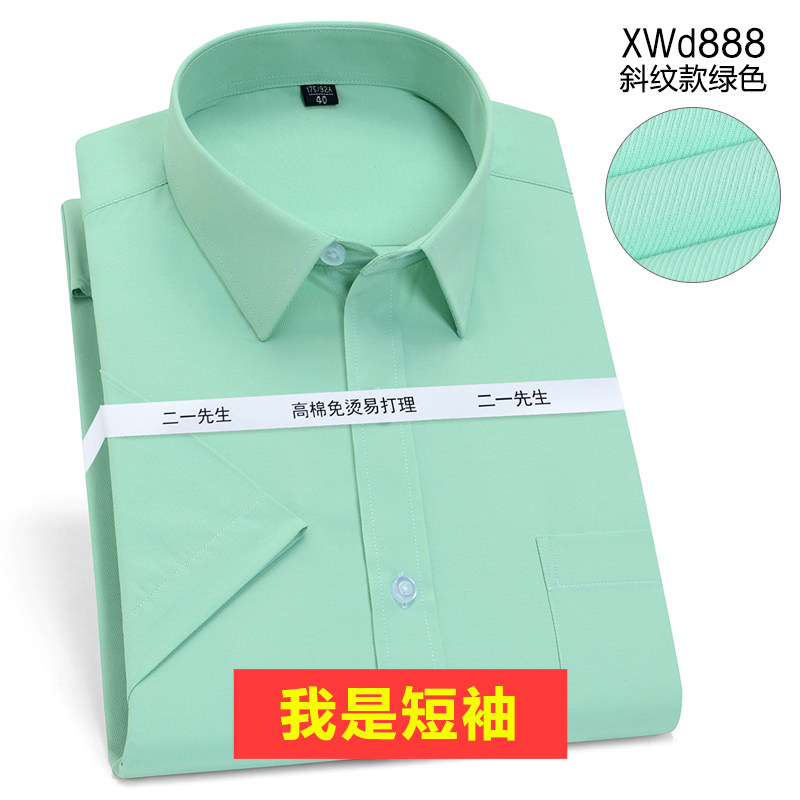 2021夏季短袖衬衫男冰绿色商务休闲职业工装衬衣男上班打底工作服