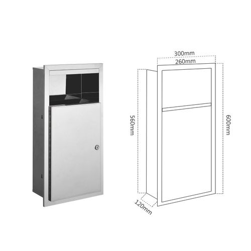 卫生间304不锈钢嵌入式垃圾桶厕所酒店暗装入墙隐藏垃圾箱废纸桶