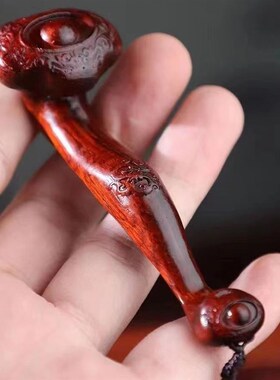 小叶紫檀如意手把件实木雕刻莲花木雕工艺品中式传统家居吉祥挂件