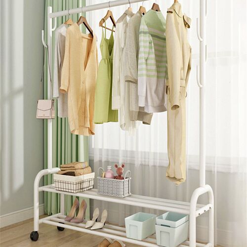 晾衣架落地卧室家用挂衣架单杆简易收纳衣帽架阳台室内可移动架子