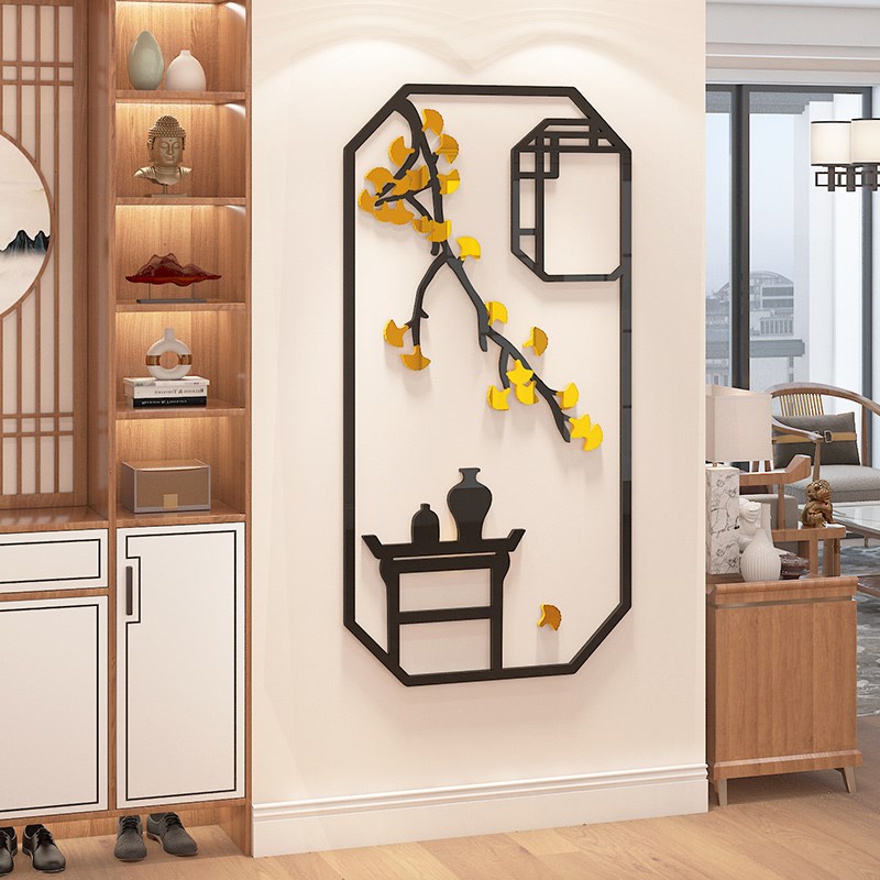 入户玄关进门墙面装饰竖版壁画走廊过道背景墙贴画亚克力立体自粘