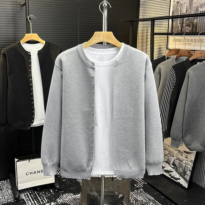 冬装简约毛衣外套男装小众高级设计感铆钉金属扣针织开衫潮流上衣