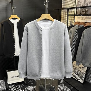 冬装简约毛衣外套男装小众高级设计感铆钉金属扣针织开衫潮流上衣