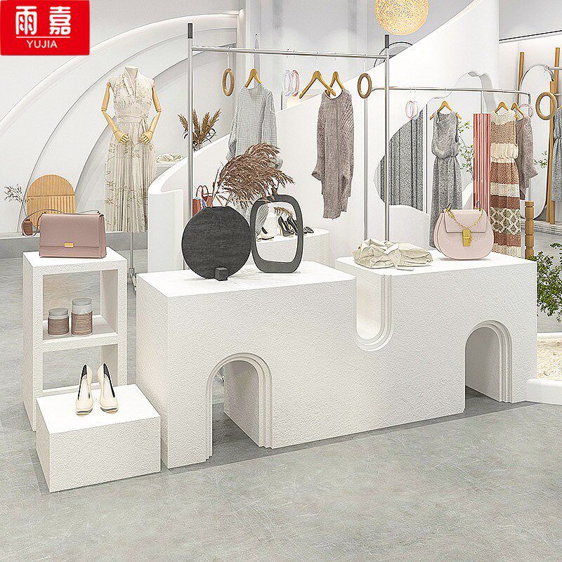 服装店展示桌摆放陈列道具创意韩风白色软装桌子女装店流水台地台