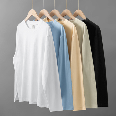 重磅纯棉长袖t恤男女打底衫秋冬季纯色白色圆领宽松全棉内搭秋衣