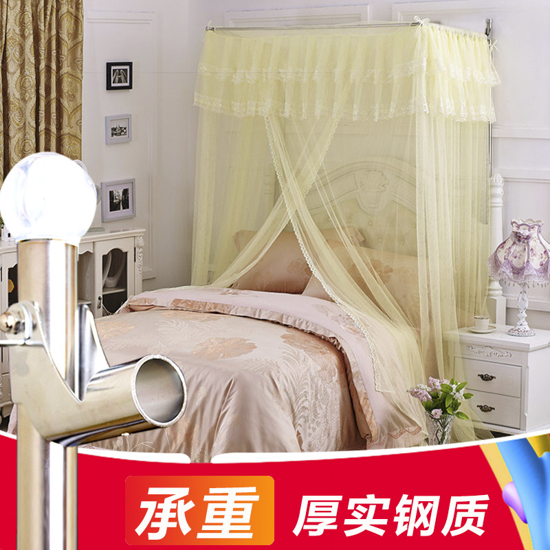 伸缩蚊帐三开门方形不锈钢加粗加厚加密防尘家用可收缩钓鱼竿蚊帐