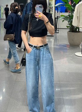 175高个子加长直筒牛仔裤超柔浅蓝色阔腿裤女拖地长裤水洗高腰裤