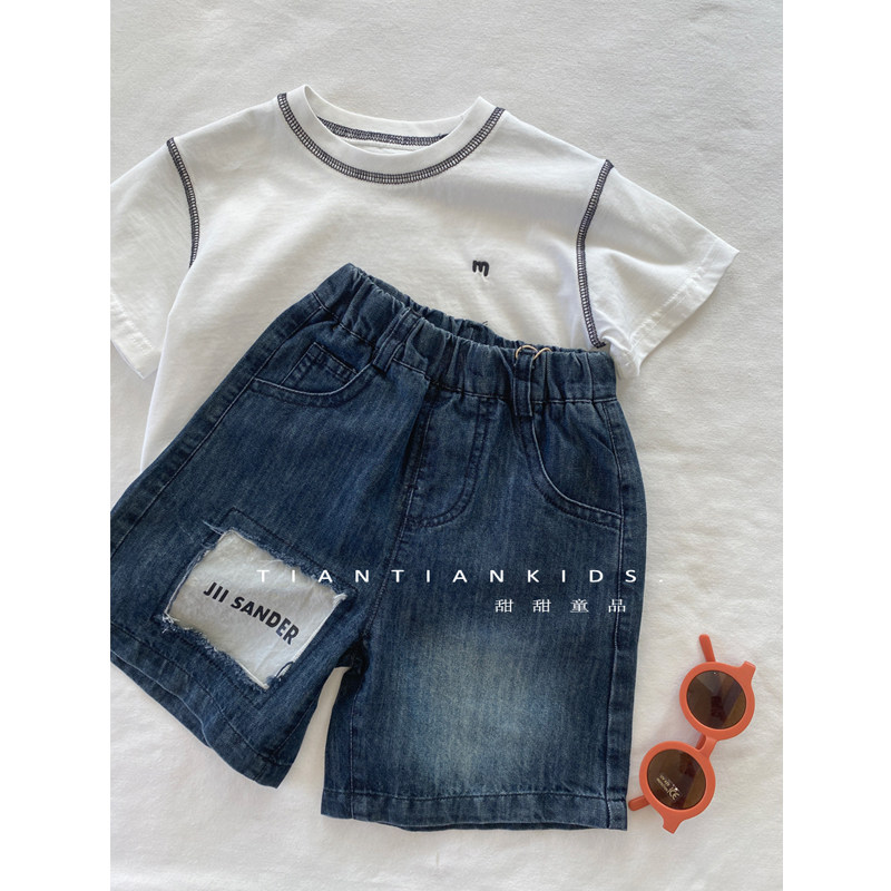 【我是小童】韩版破洞拼接牛仔短裤男童夏款女宝透气百搭五分裤