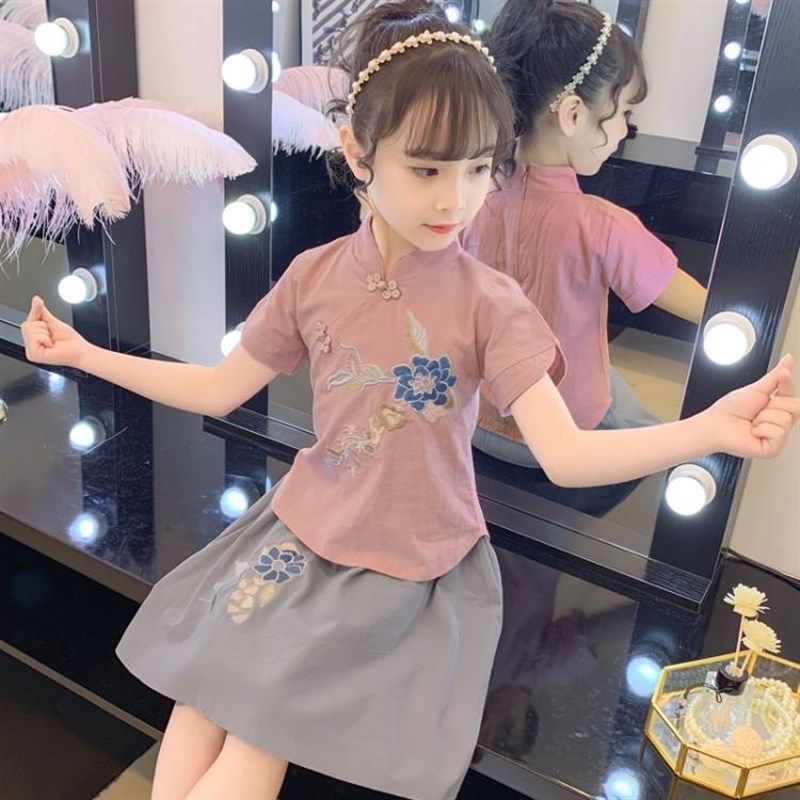 儿童汉服夏装女童中国风童装夏季薄款民国风古装旗袍裙唐装套装夏