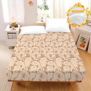 冬季加绒加厚床罩二次元水晶绒床垫保护套卡通可V爱来图定制床笠