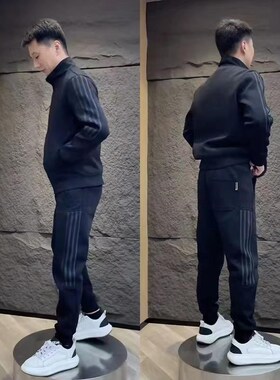 【现货】24666男运动休闲套装百搭简约款长袖长裤拼接整套潮流