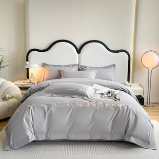 床上全棉100长绒棉四件套纯棉加厚磨毛被套床单床笠款高档4件套